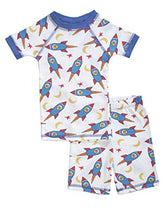 Load image into Gallery viewer, Brian the Pekingese Boys 100% Organic Cotton Short Sleeve &amp; Shorts Pajamas (2T, Blue Rocket)
