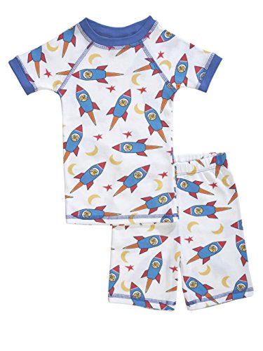 Brian the Pekingese Boys 100% Organic Cotton Short Sleeve & Shorts Pajamas (2T, Blue Rocket)