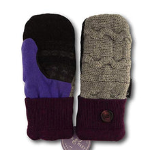 Load image into Gallery viewer, Jack &amp; Mary Designs Handmade Womens Fleece-Lined Wool Mittens, Made from Recycled Sweaters in the USA (Gray/Maroon/Purple, Regular)
