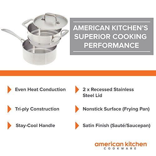 American Kitchen - 5-Piece Cookware Set - Stainless Steel