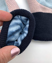 Load image into Gallery viewer, Jack &amp; Mary Designs Handmade Children&#39;s Flannel Top Fleece-Lined Wool Mittens for Kids, Made from Recycled Sweaters in the USA (Purple Dots, Small/Medium)
