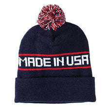 Load image into Gallery viewer, Made in USA Printed Cuff Beanie with Pom Pom - Navy (One Size, Navy)
