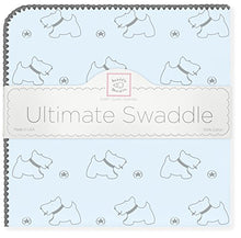 Load image into Gallery viewer, SwaddleDesigns Ultimate Swaddle, X-Large Receiving Blanket, Made in USA, Premium Cotton Flannel, Gray Doggie on Pastel Blue (Mom&#39;s Choice Award Winner)
