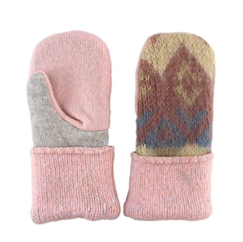 Jack & Mary Designs Handmade Kids Fleece-Lined Wool Mittens, Made from Recycled Sweaters in the USA (Pink/Gray/Cream, Small/Medium)