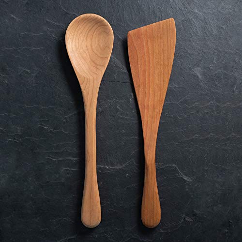 Handmade Wooden Spoon & Spatula Set - 12” Cherry Wood, Hand Car