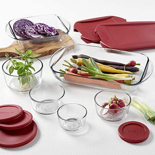 Anchor Hocking SnugFit 12 Piece Glass Food Storage Containers with Lids, Red