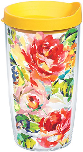 Tervis Fiesta - Floral Bouquet Tumbler with Wrap and Yellow Lid 16oz, Clear