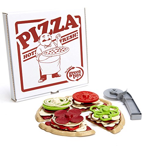 Green Toys Pizza Parlor, 4C - 27 Piece Pretend Play, Motor Skills, Language & Communication Kids Role Play Toy. No BPA, phthalates, PVC. Dishwasher Safe, Recycled Plastic, Made in USA.