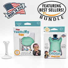 Load image into Gallery viewer, The Teething Egg - Official Product, Made in The USA – 6 Product Bundle with Mint Egg, Mint Molar Magician, Mint &amp; Yellow Eggware Utensils Feeding Set, Grippie Stick, Egg Shell &amp; Molar Shell

